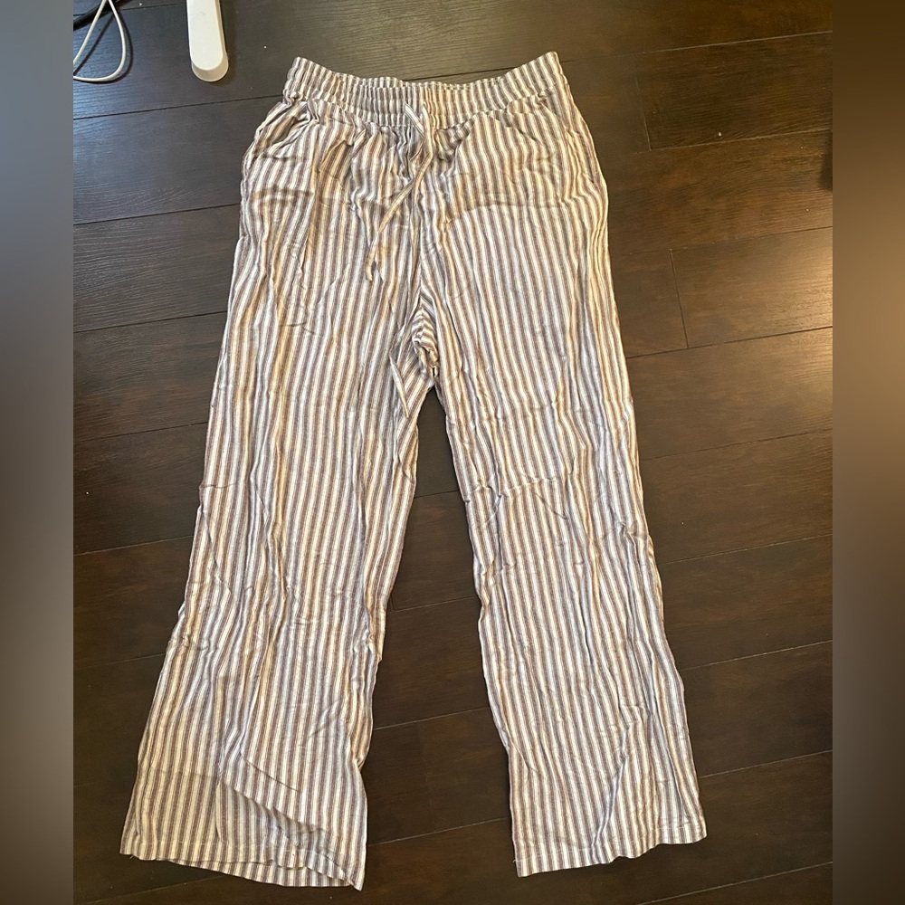 Anthropologie Brown and White striped cotton pants